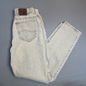 VTG Lee Riveted Jeans Women's 12 Medium Tan Denim Made in USA Straight High Rise